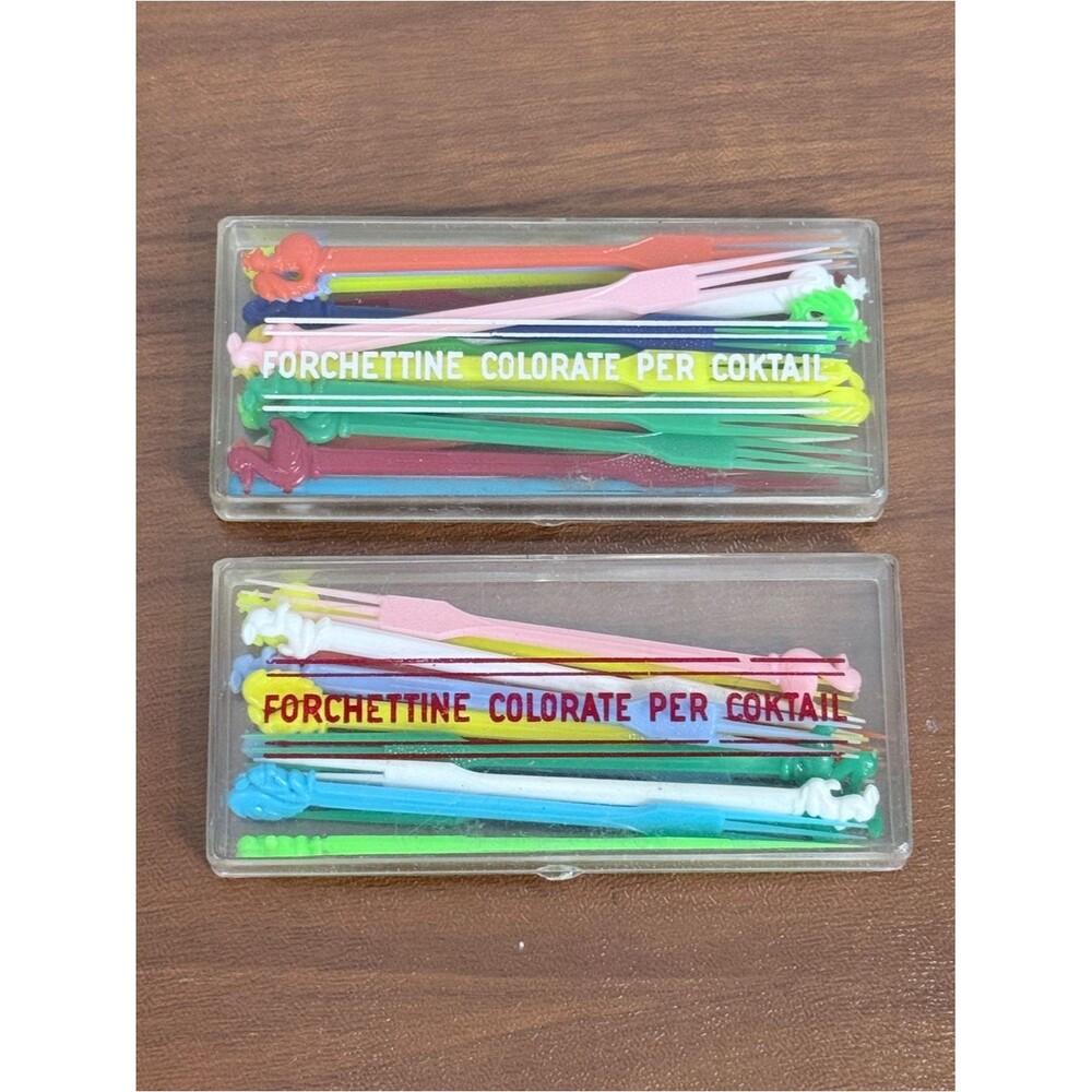 Vintage Multicolor Plastic Cocktail Forks Mid-Century 29 Total